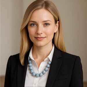 Vintage Blue Gray Round Bead Necklace Single Strand 16” Adjustable Costume